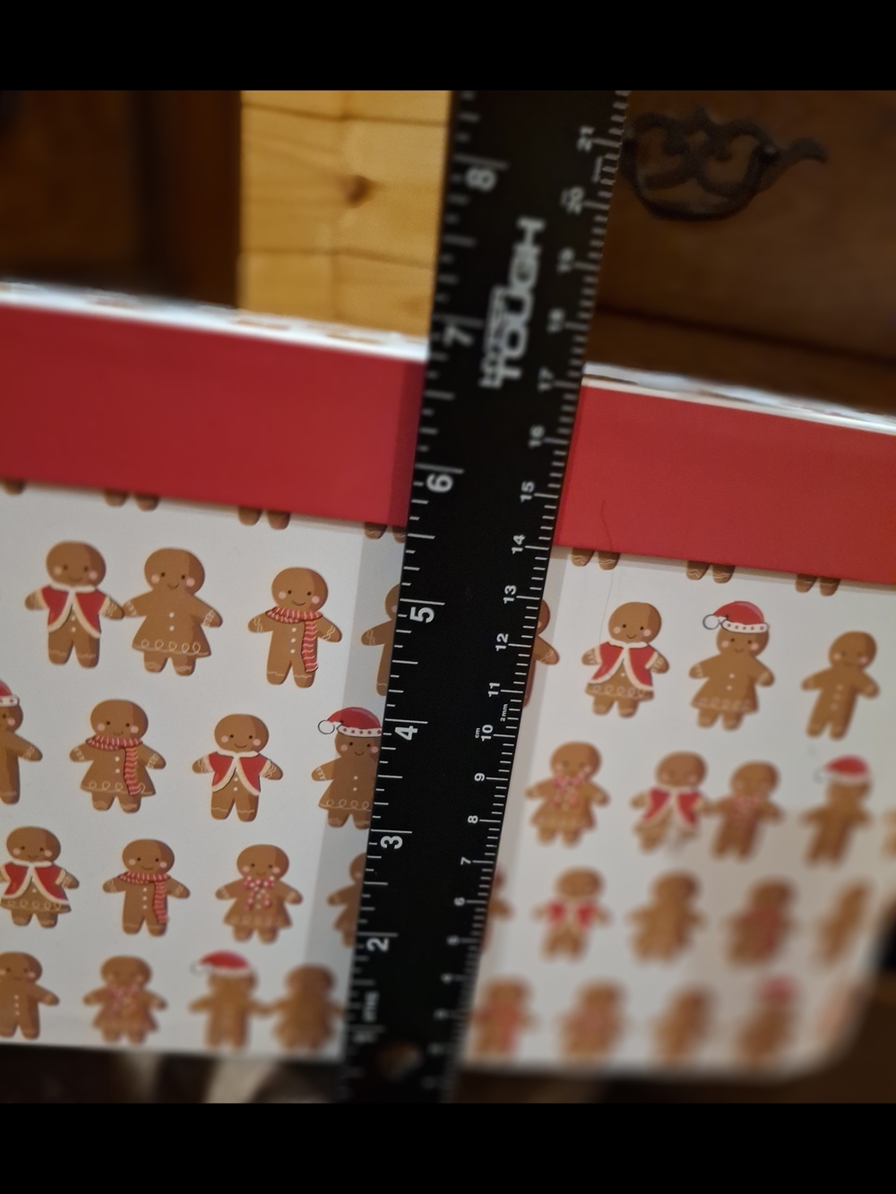 Gingerbread Pattern Holiday Box - Red Trim - Picture 8 of 10